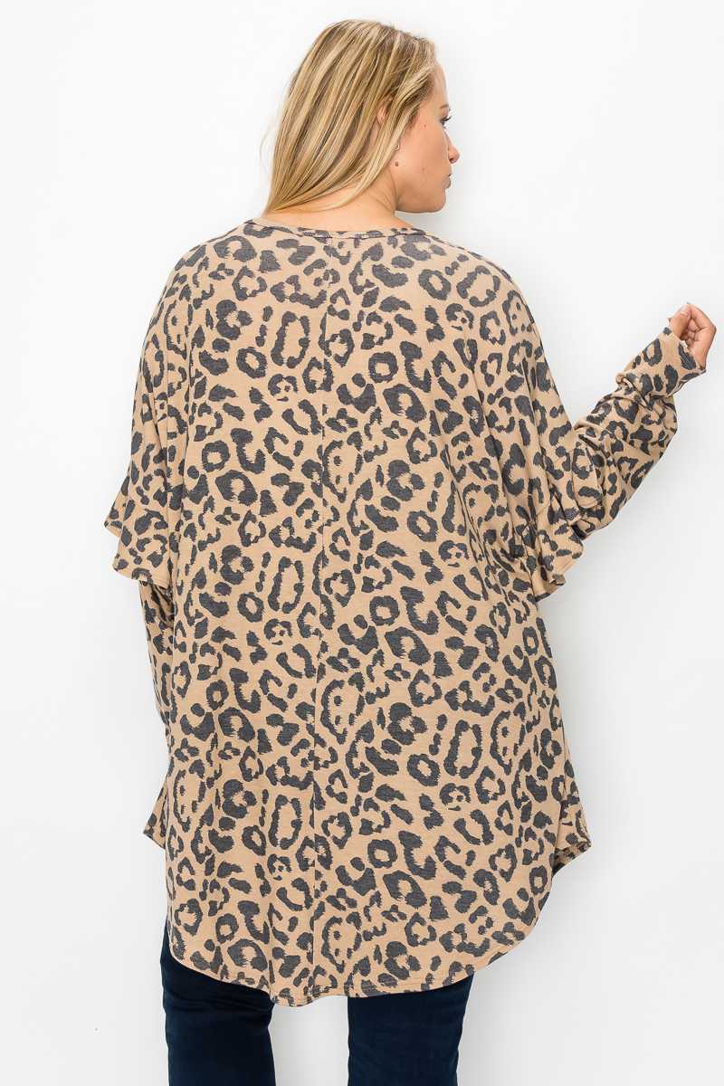 Born to Be Sassy Half Wild Leopard Print Color Block V-Neck Ruffle Sleeve Top Final Sale