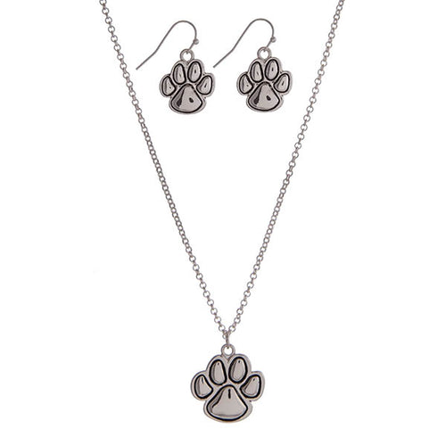 Dog paw necklace and earring set