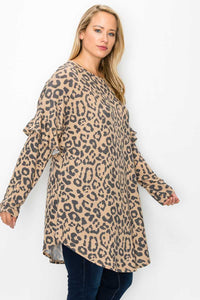 Ruffle Sleeves Leopard Print Sweater Top