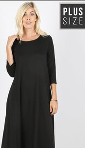 3/4 Sleeve Dress- Black
